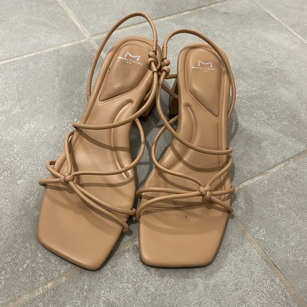 Strappy nude block heels